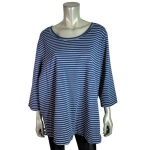 Catherines Top Plus Size 2X 22/24W Suprema Collection Striped Stretch Blue‎